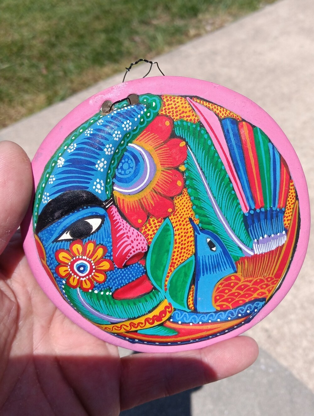 Mexican Folk Art Terracotta Moon Bird Hanging Celestial